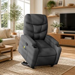 Stand Up Massage Recliner Chair Grey Fabric Power Lift Manual Recline Vibration