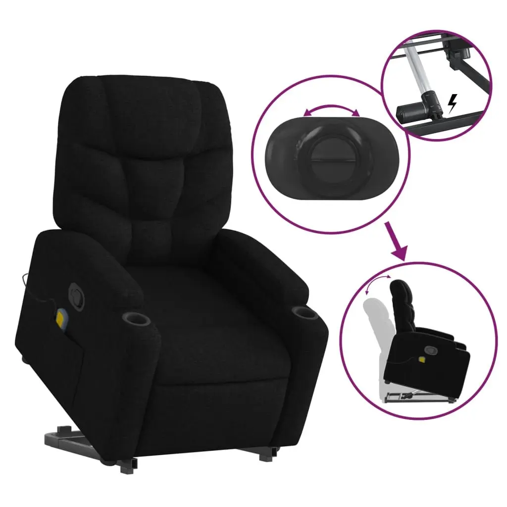 Electric Massage Recliner Chair for Living Room Black Fabric Power Lift