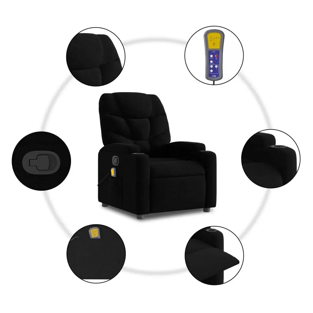 Electric Massage Recliner Chair for Living Room Black Fabric Power Lift