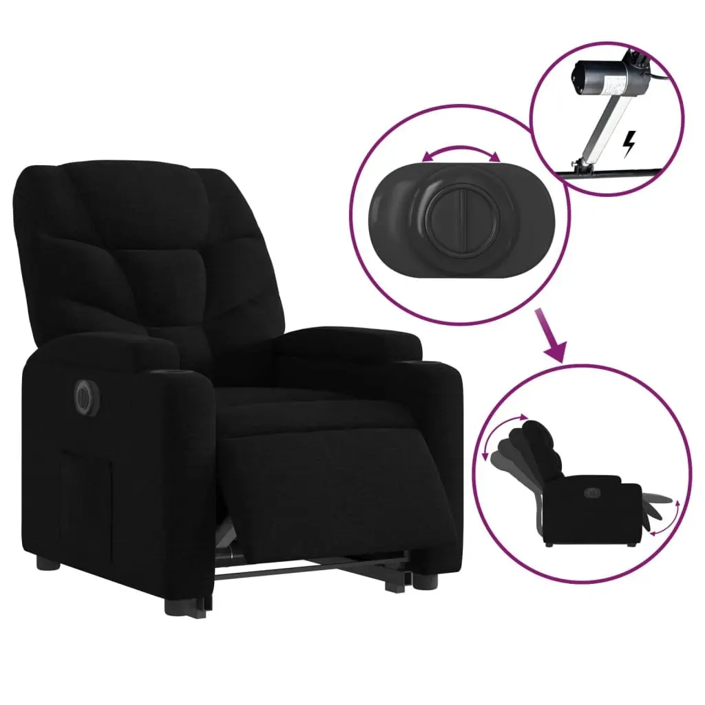 Electric Recliner Chair for Living Room Black Fabric 135 Degrees