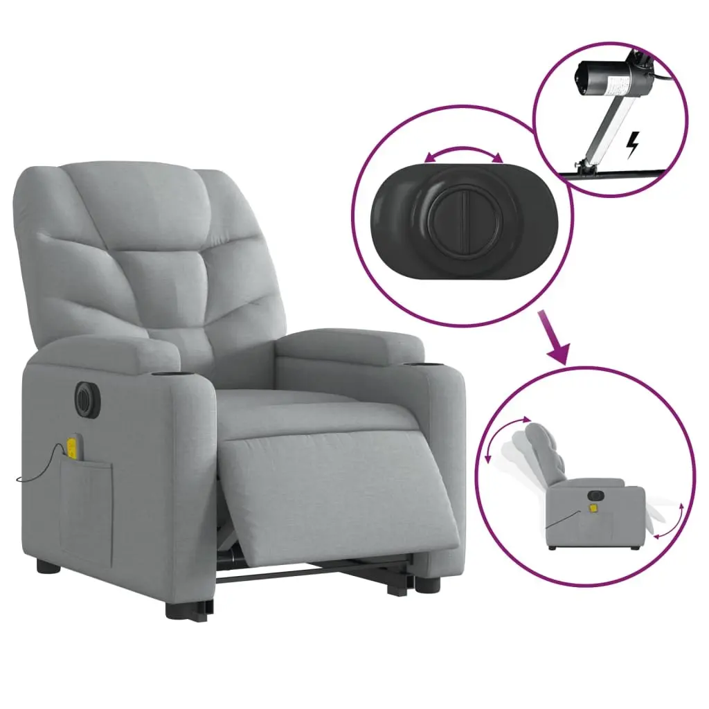 Electric Massage Chair for Living Room Grey Fabric 135 Degrees Recline