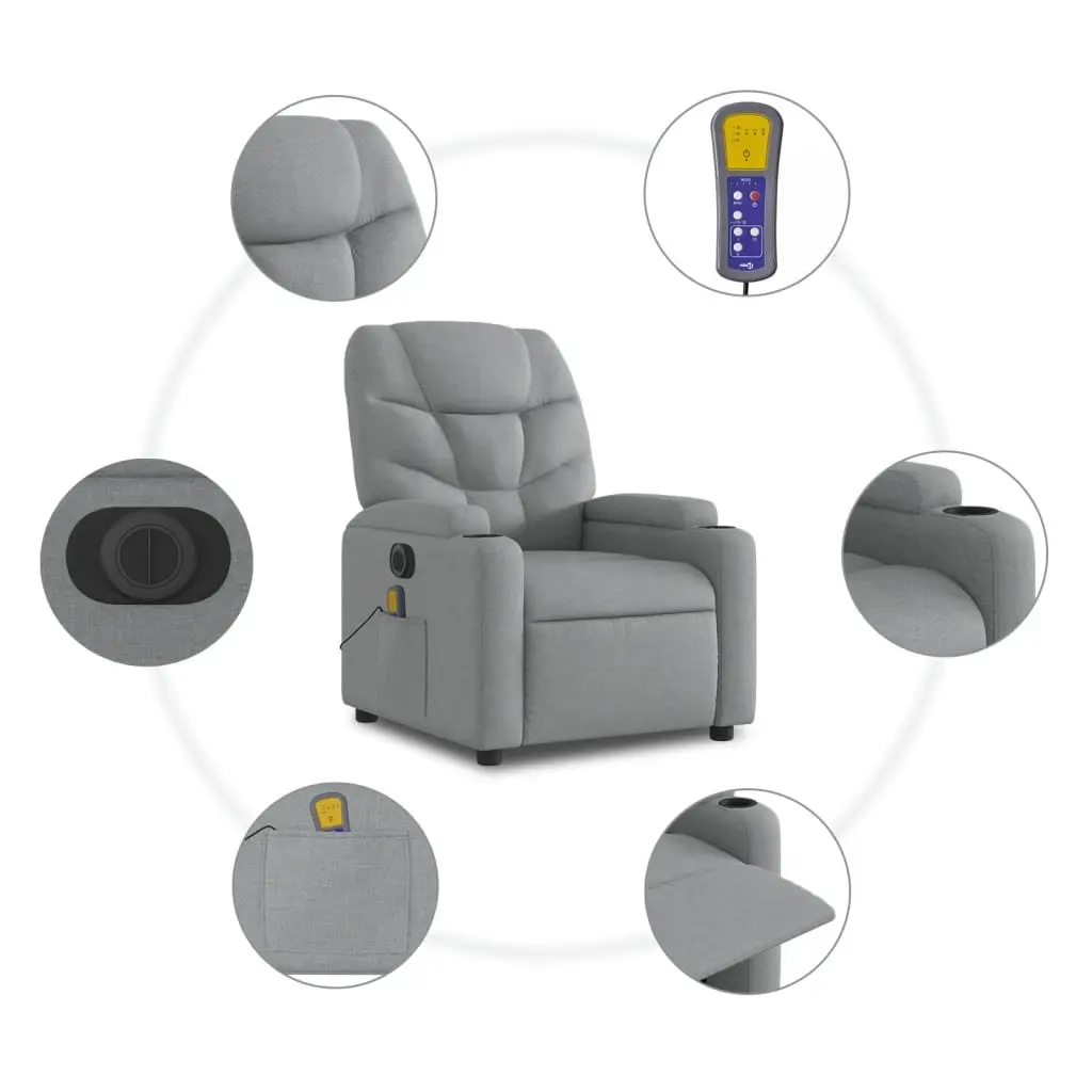 Electric Massage Chair for Living Room Grey Fabric 135 Degrees Recline