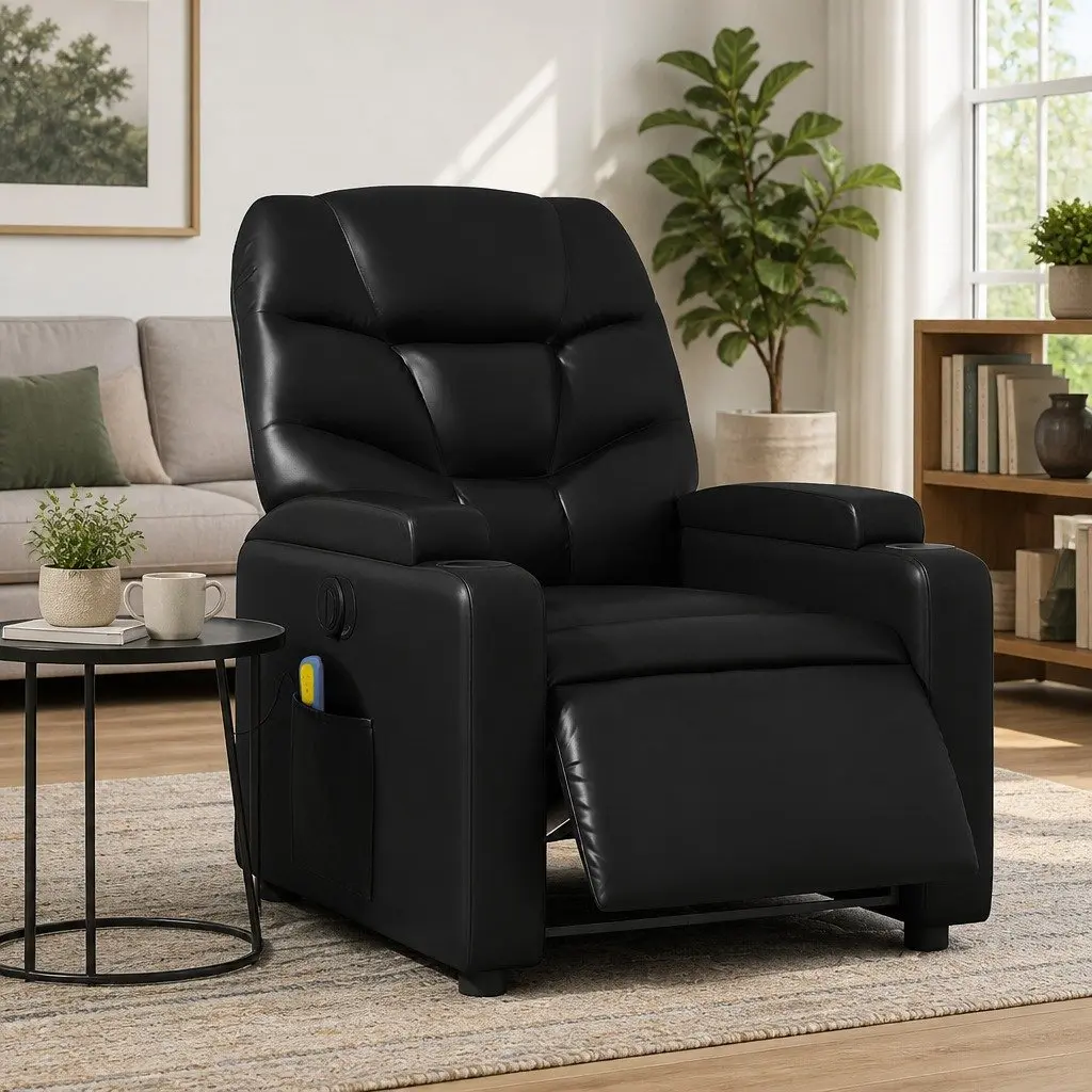 Electric Massage Recliner Chair for Home Use Black Faux Leather