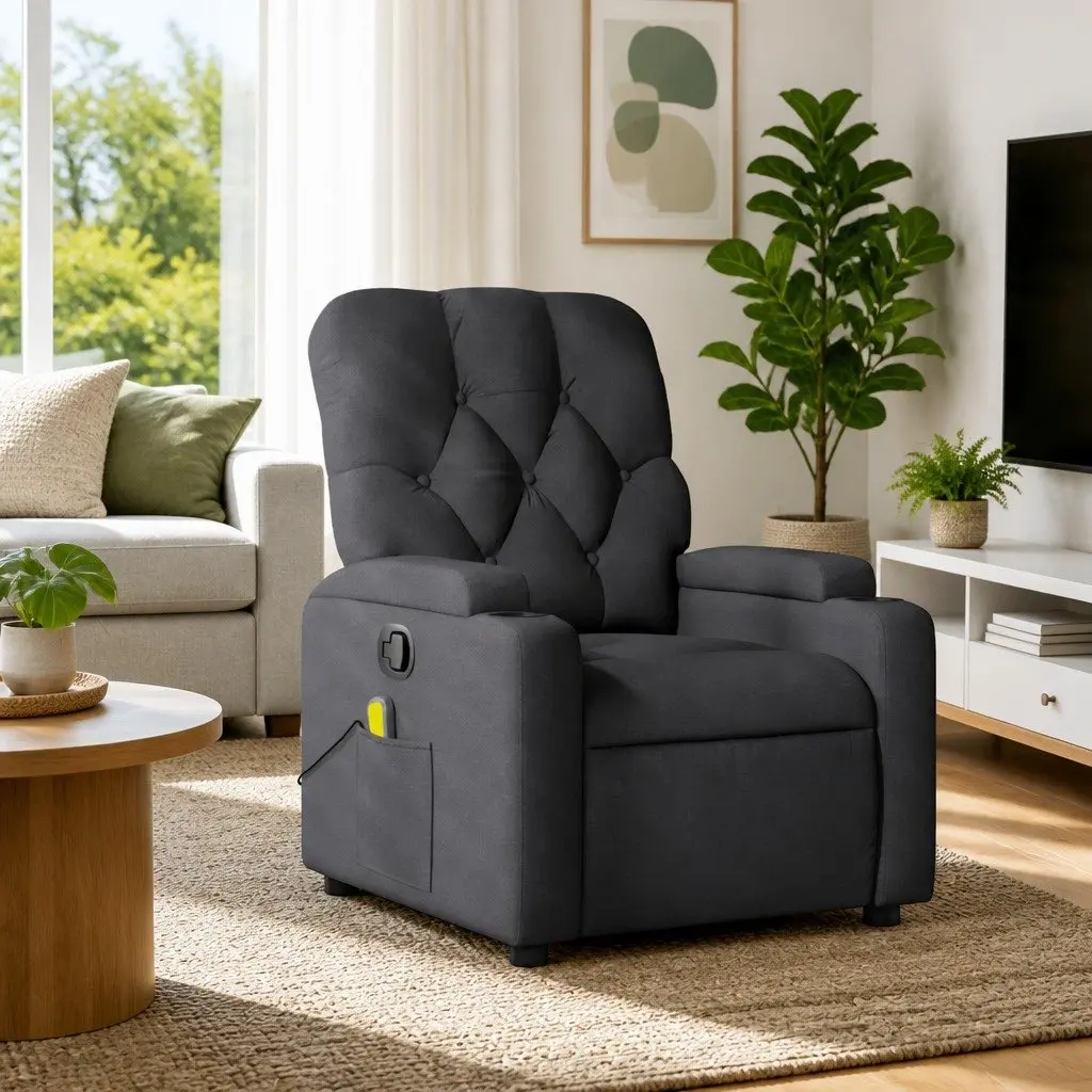 Massage Recliner Chair for Living Room Grey Fabric Manual Reclining 135 Degrees