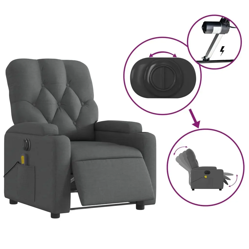 Electric Massage Recliner Chair for Home Grey Fabric 135 Degrees