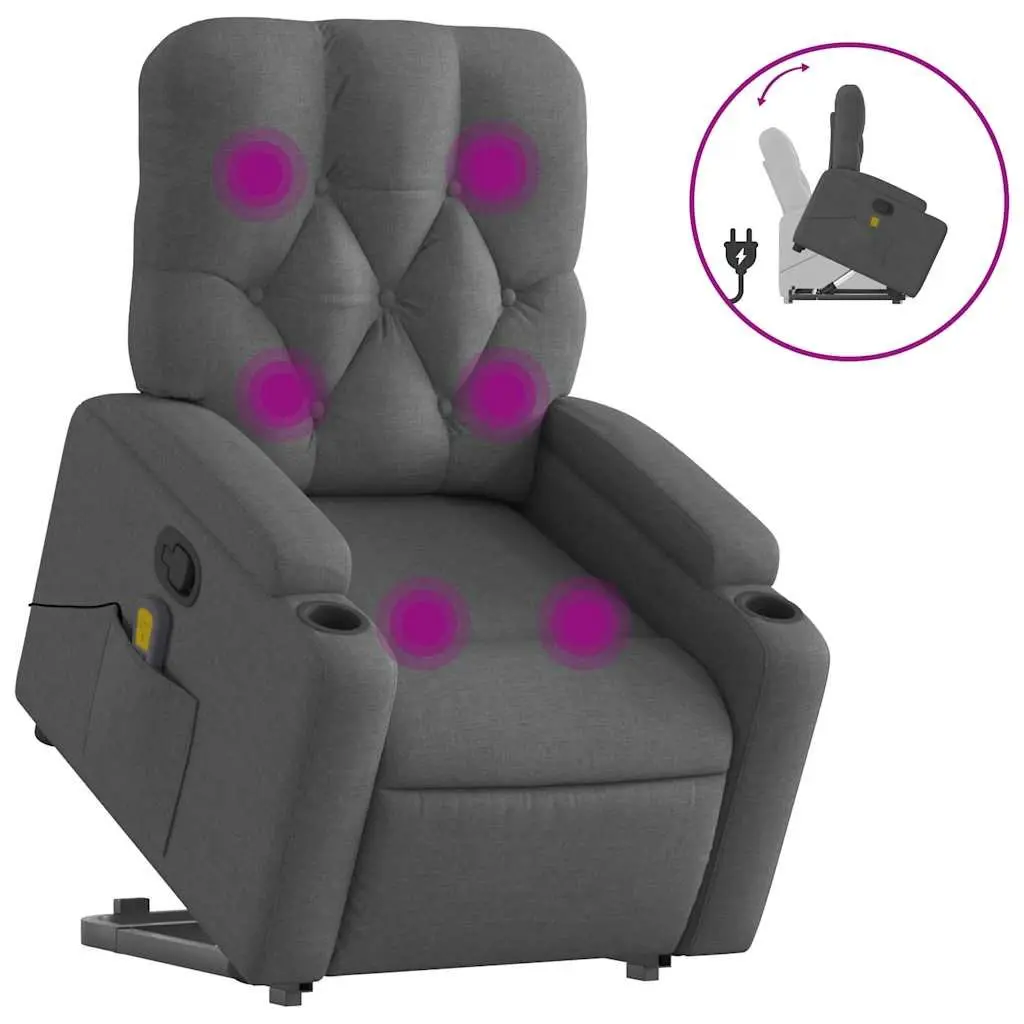 Stand Up Massage Recliner Chair for Living Room Grey Fabric Power Lift Manual Recline