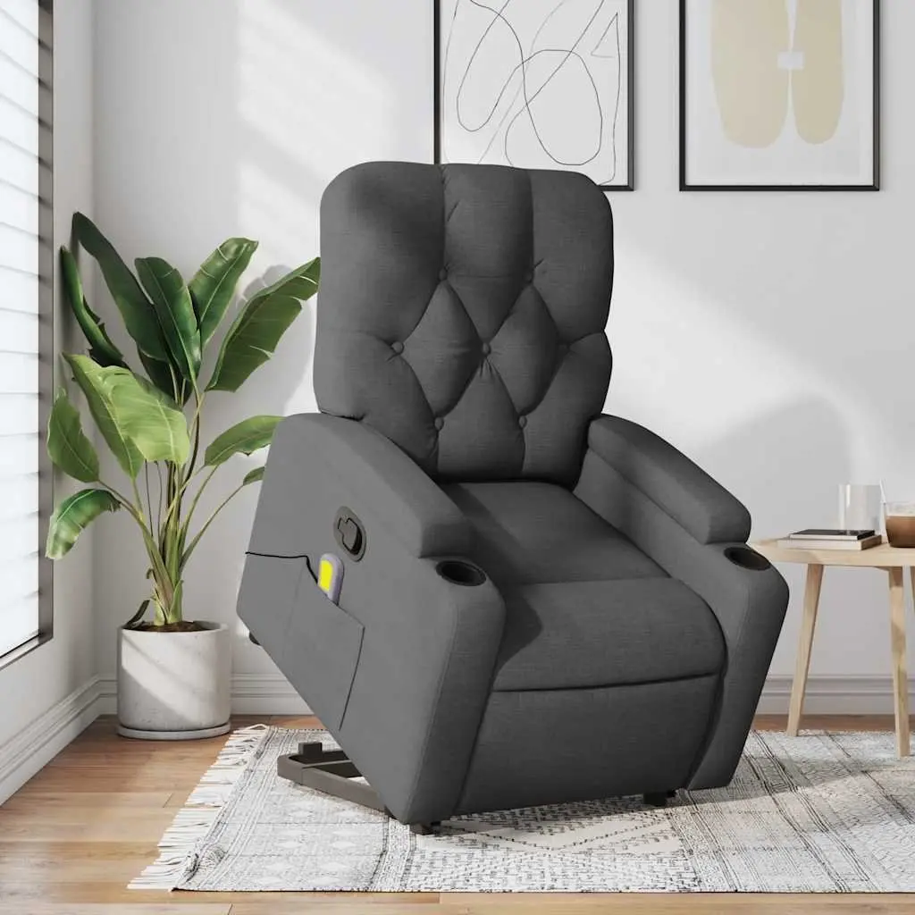 Stand Up Massage Recliner Chair for Living Room Grey Fabric Power Lift Manual Recline