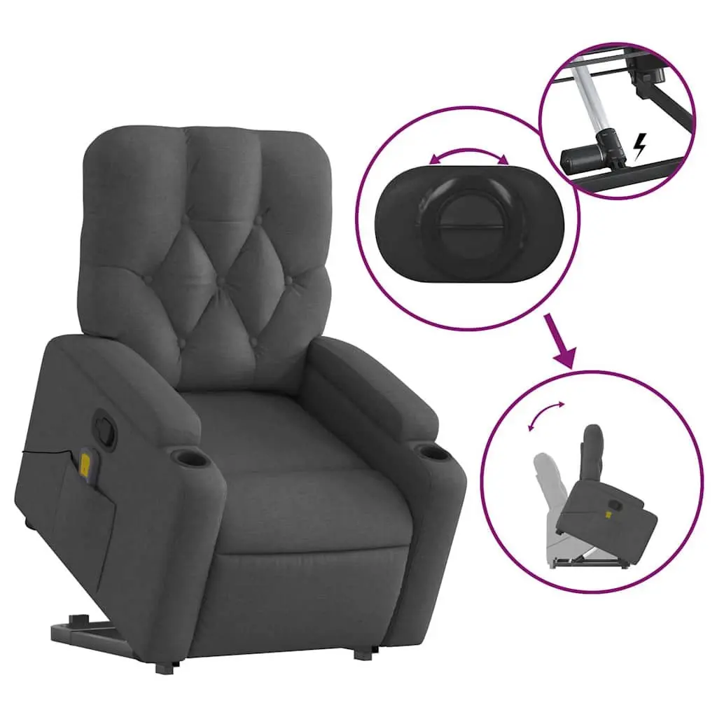 Stand Up Massage Recliner Chair for Living Room Grey Fabric Power Lift Manual Recline