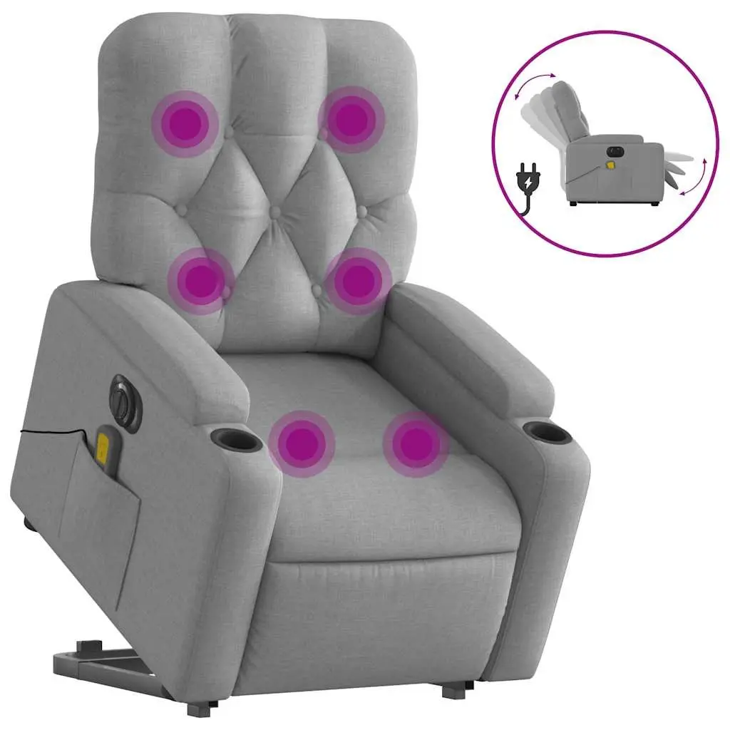 Electric Massage Chair for Living Room Grey Fabric Power Lift Recliner with Footrest