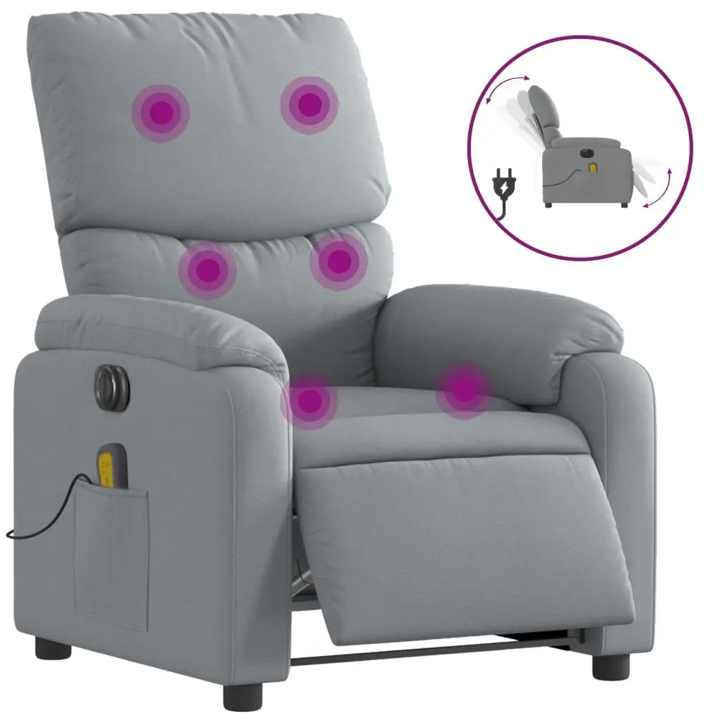Electric Massage Recliner Chair for Lounge Grey Fabric 135 Degrees