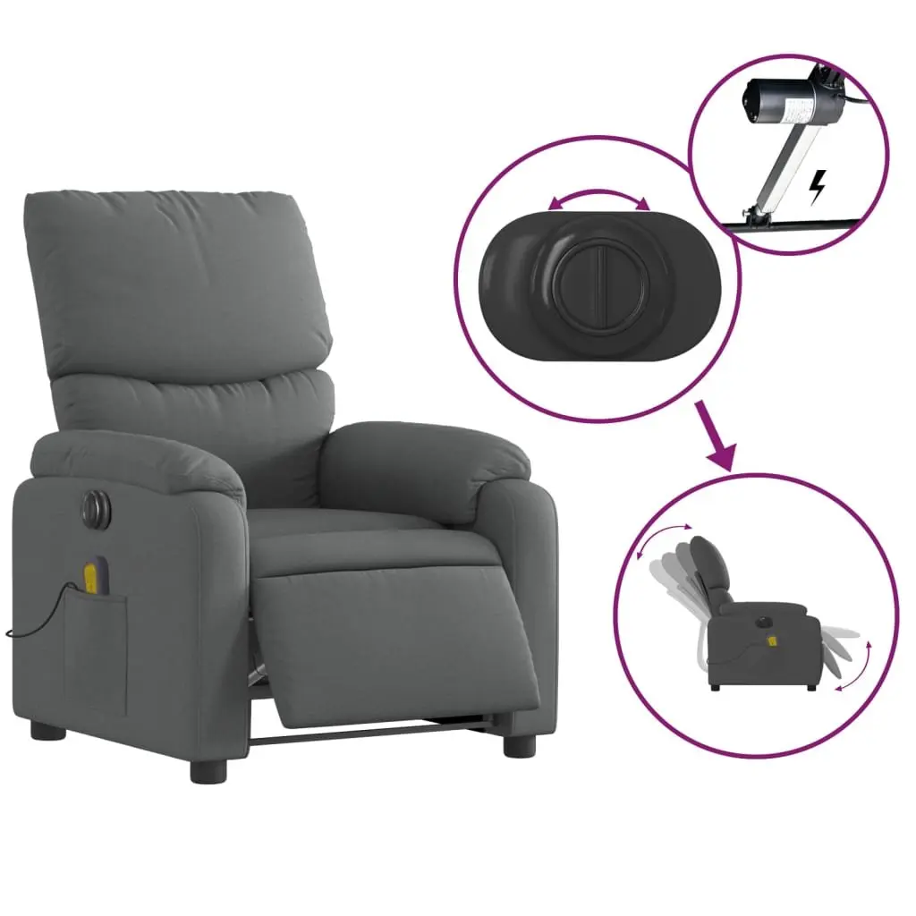 Electric Massage Recliner Chair for Relaxation Grey Fabric 135 Degrees