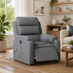 Electric Recliner Chair with 135° Tilt - Grey Fabric