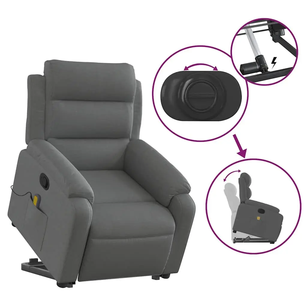 Stand Up Massage Recliner Chair Grey Fabric Power Lift Electric Armchair Elderly