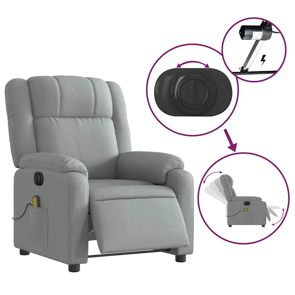 Electric Massage Recliner Chair for Living Room Grey Fabric 135 Degrees