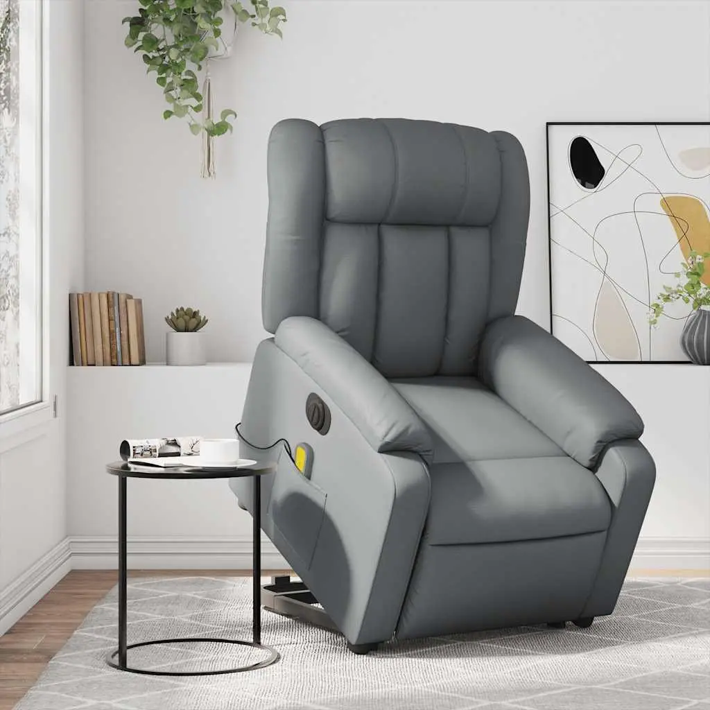 Grey Faux Leather Electric Recliner