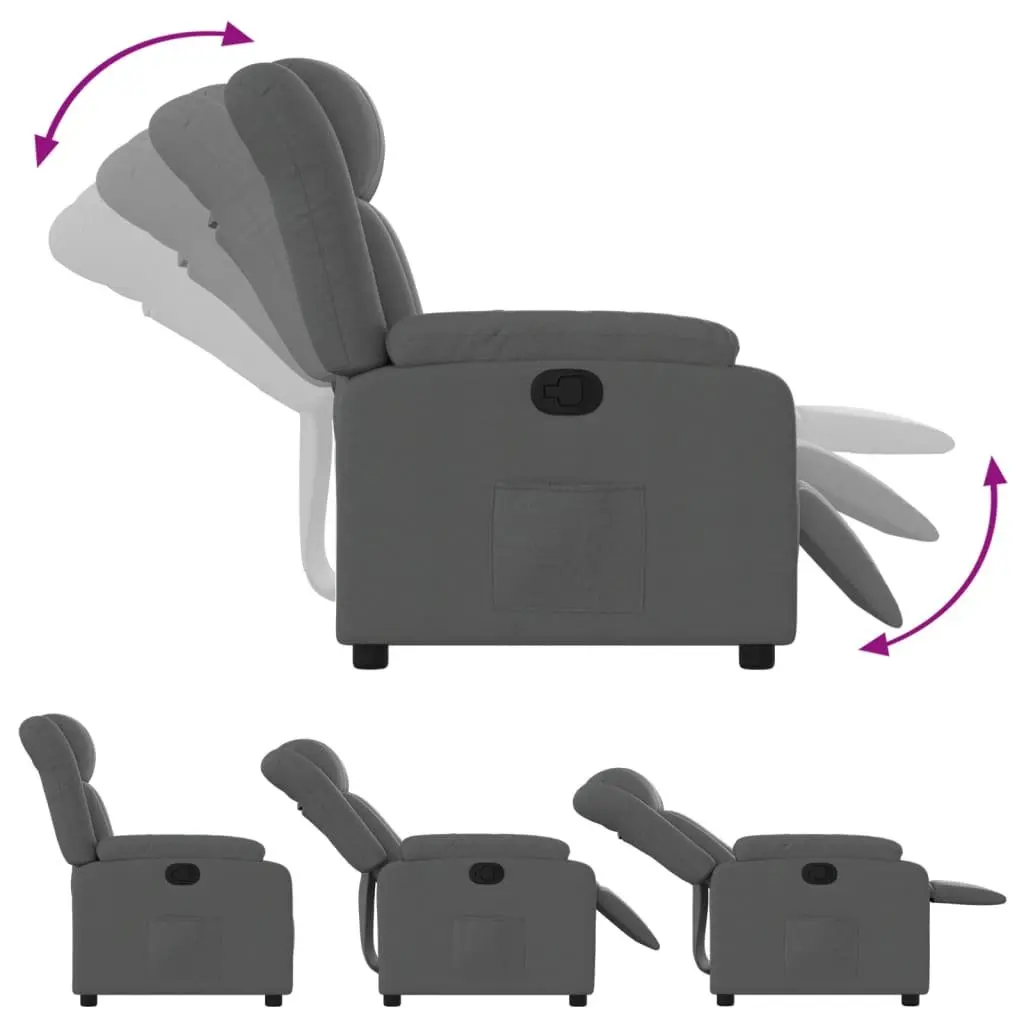 Recliner Armchair Living Room Grey Fabric Padded Seat Backrest