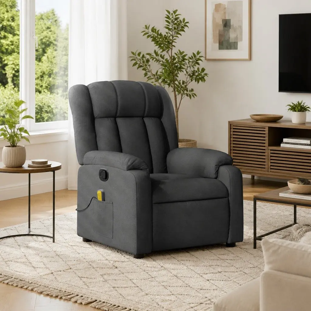 Massage Recliner Chair for Living Room Grey Fabric Manual Recline 6 Vibration Points