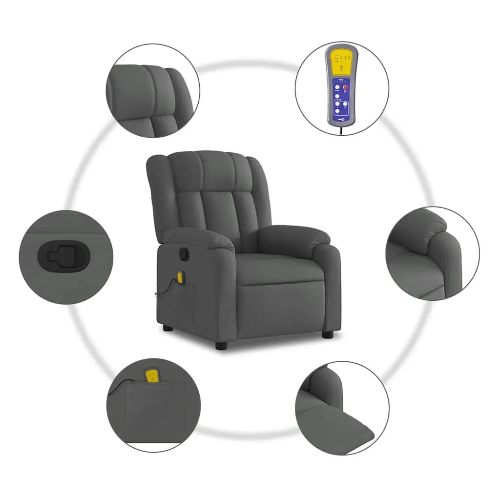 Massage Recliner Chair for Living Room Grey Fabric Manual Recline 6 Vibration Points