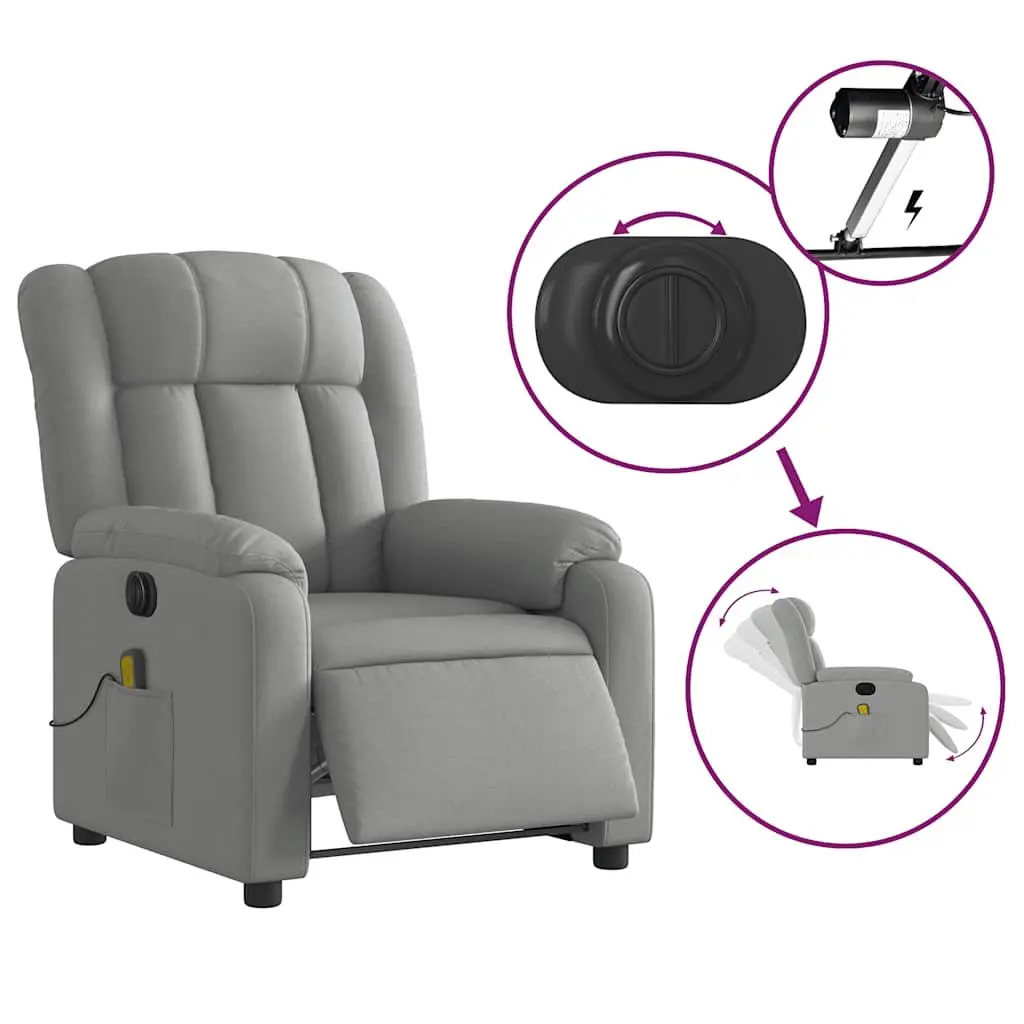 Electric Massage Recliner Chair Grey Fabric Armchair Adjustable Footrest