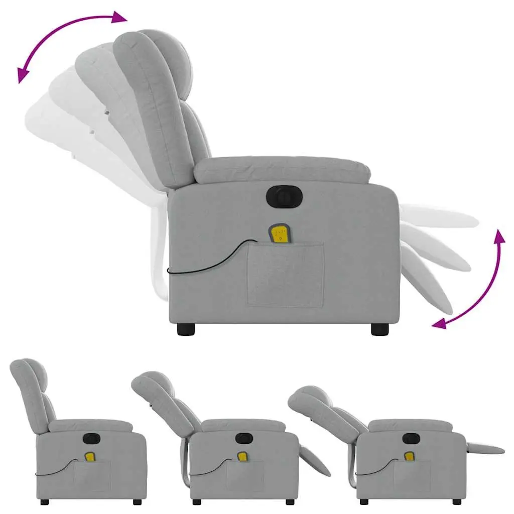 Electric Massage Recliner Chair Grey Fabric Armchair Adjustable Footrest
