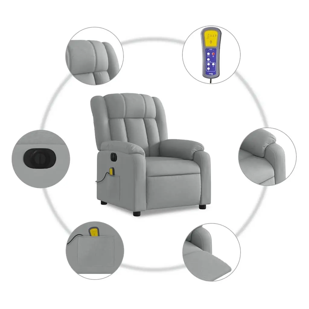 Electric Massage Recliner Chair Grey Fabric Armchair Adjustable Footrest