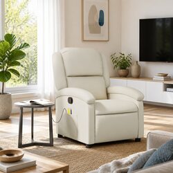 Massage Recliner Chair Specifications: Cream Faux Leather