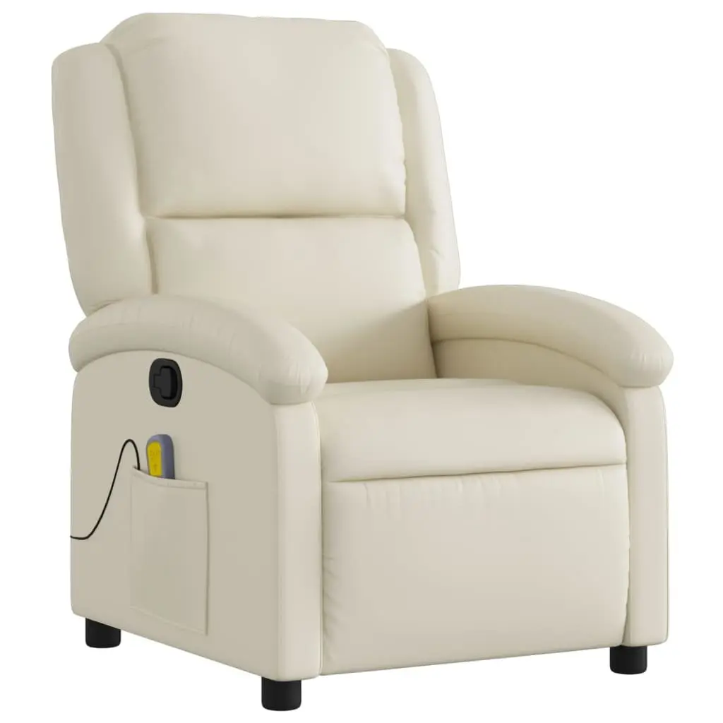 Massage Recliner Chair for Living Room Cream Faux Leather Manual Recline Vibration 6-Point