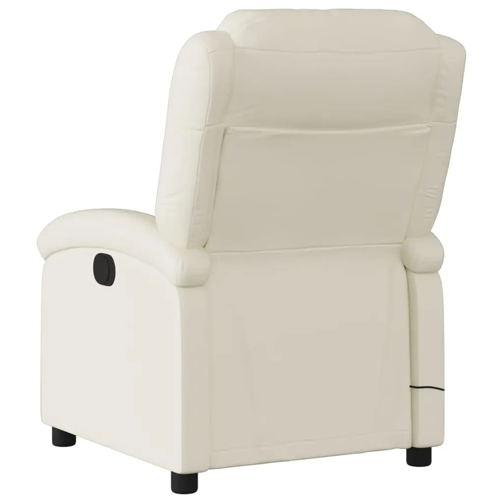 Massage Recliner Chair for Living Room Cream Faux Leather Manual Recline Vibration 6-Point