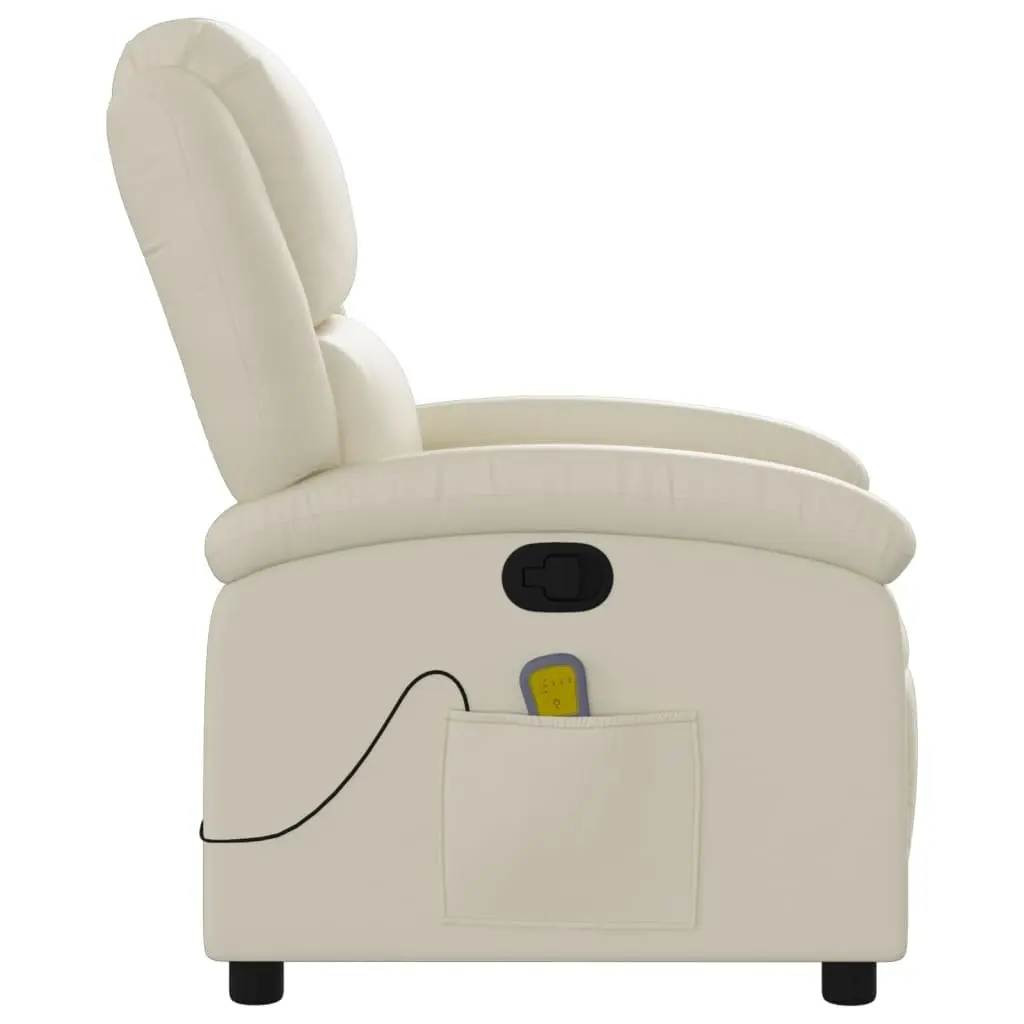 Massage Recliner Chair for Living Room Cream Faux Leather Manual Recline Vibration 6-Point
