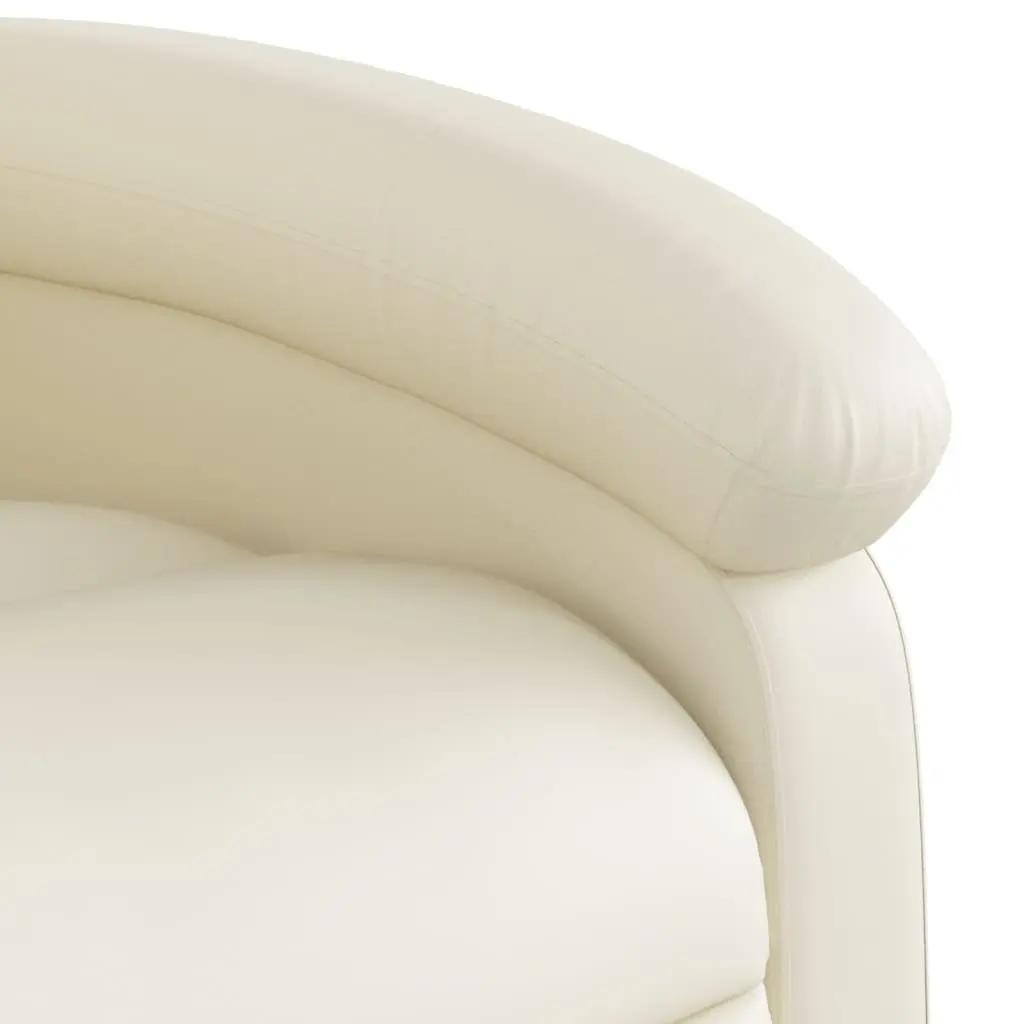 Massage Recliner Chair for Living Room Cream Faux Leather Manual Recline Vibration 6-Point