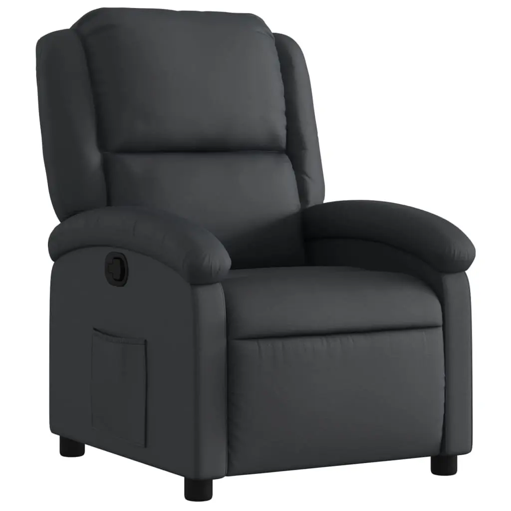 Recliner Armchair for Living Room Black Leather Manual Reclining Function Adjustable Footrest Padded