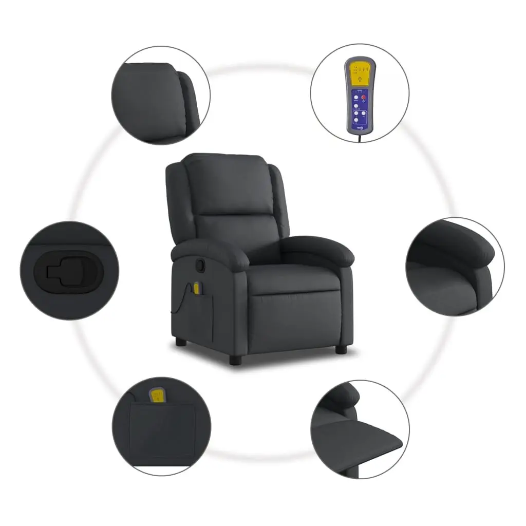 Massage Recliner Chair for Living Room Black Leather Manual Reclining 6 Massage Points
