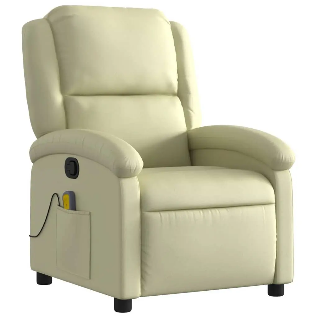 Massage Recliner Chair for Living Room Cream Leather Manual Recline
