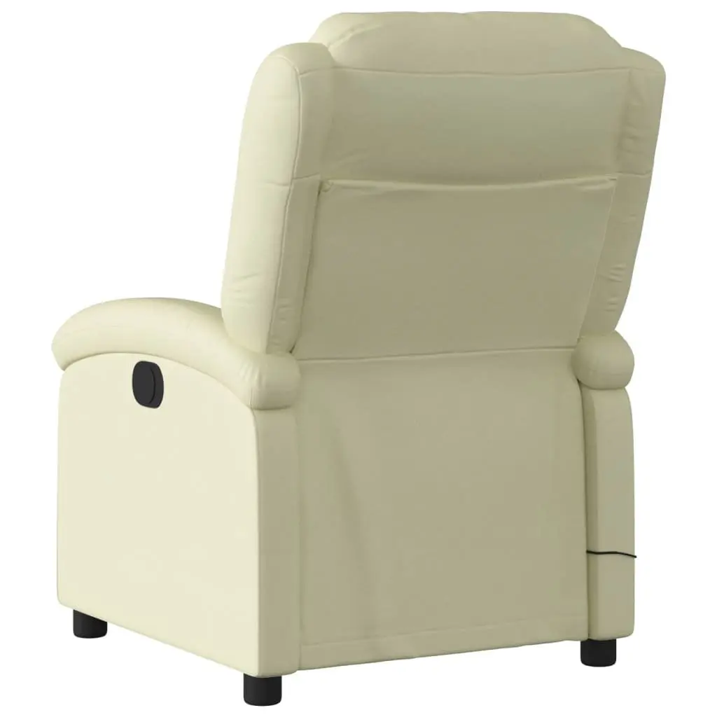 Massage Recliner Chair for Living Room Cream Leather Manual Recline