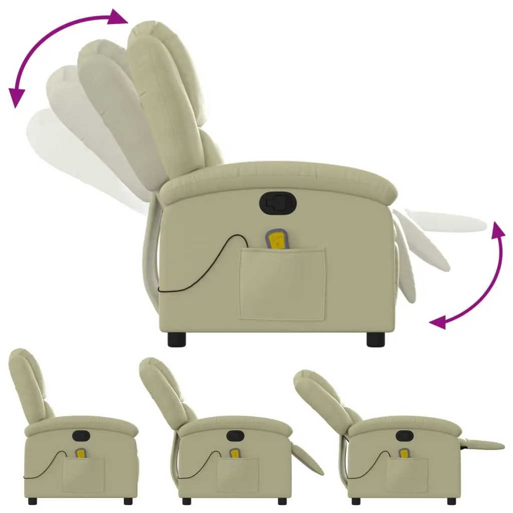 Massage Recliner Chair for Living Room Cream Leather Manual Recline