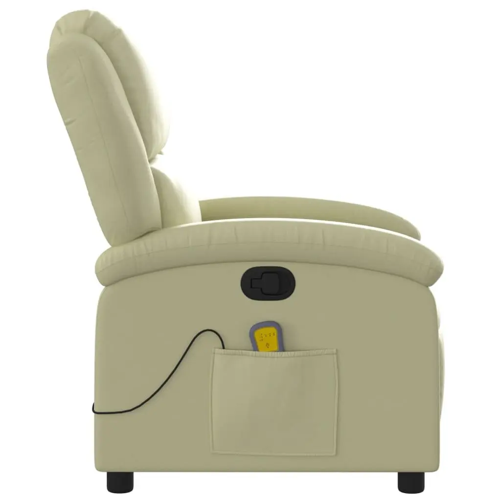 Massage Recliner Chair for Living Room Cream Leather Manual Recline