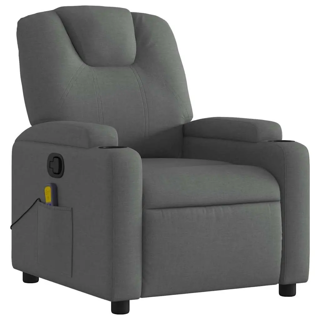 Massage Recliner Chair for Lounge Grey Fabric Manual Recline 135 Degrees