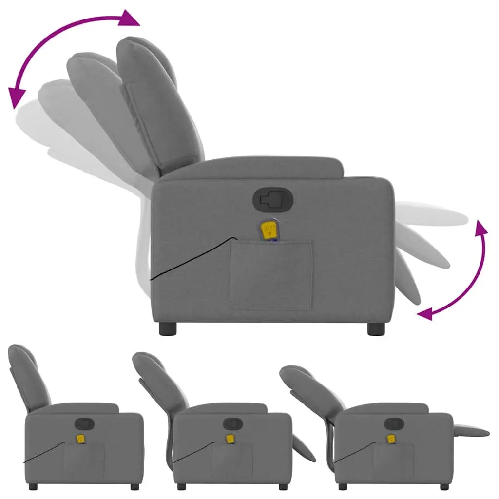 Massage Recliner Chair for Lounge Grey Fabric Manual Recline 135 Degrees
