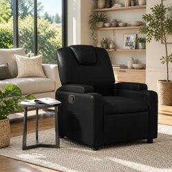 Comfortable Manual Recliner Armchair - Black Faux Leather