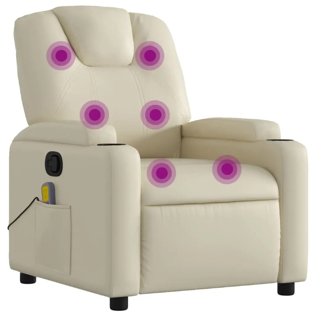 Massage Recliner Chair for Living Room Manual Recline Cream Faux Leather
