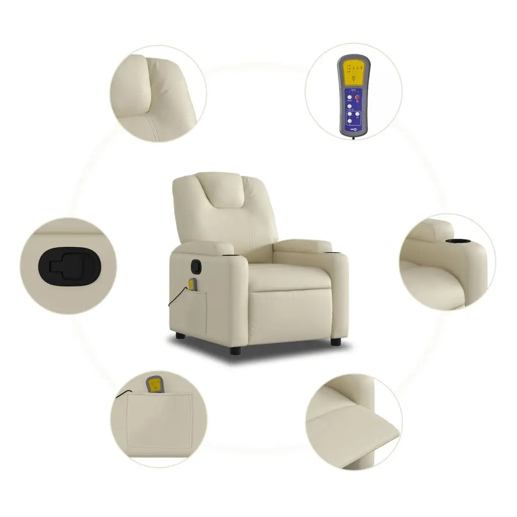 Massage Recliner Chair for Living Room Manual Recline Cream Faux Leather