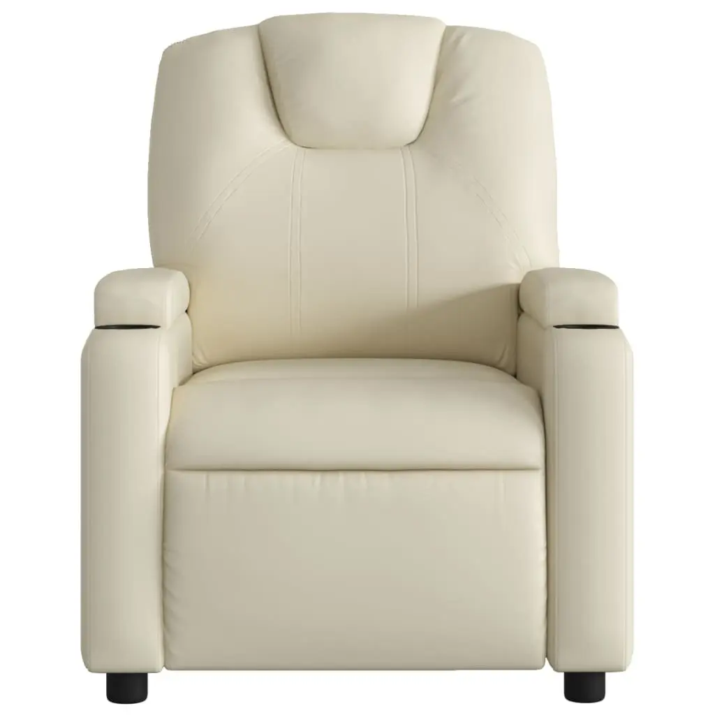 Massage Recliner Chair for Living Room Manual Recline Cream Faux Leather