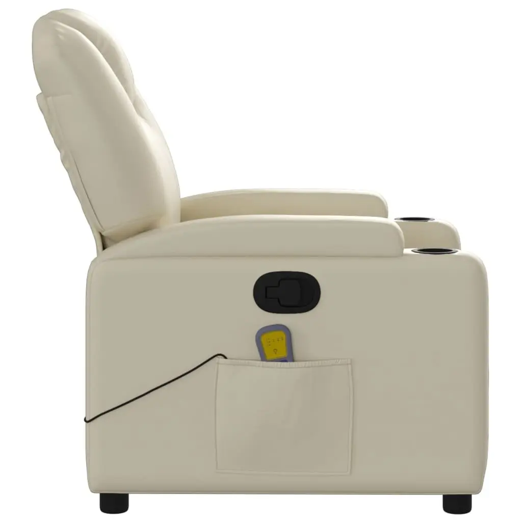 Massage Recliner Chair for Living Room Manual Recline Cream Faux Leather