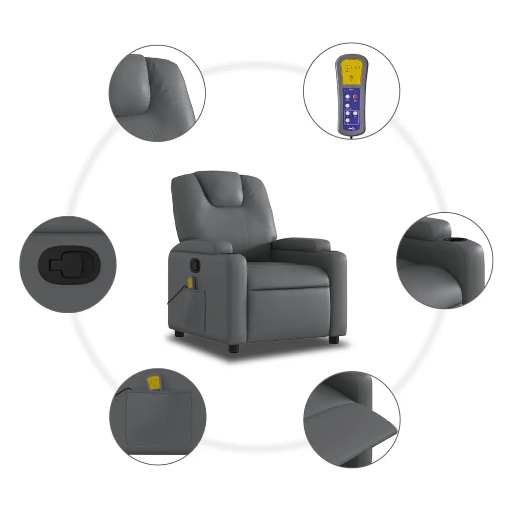 Massage Recliner Chair for Living Room Grey Faux Leather Manual Recline Vibration