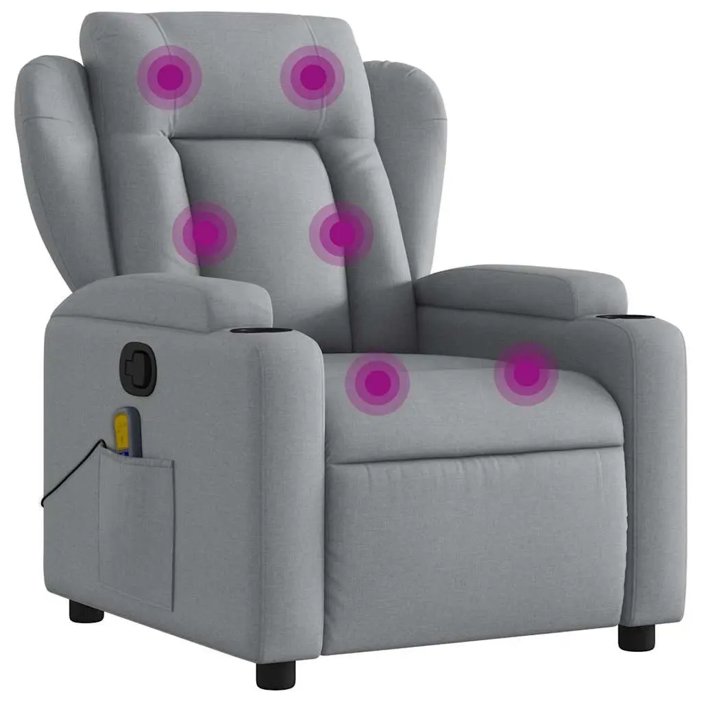 Massage Recliner Chair Living Room Light Grey Fabric Manual Recline