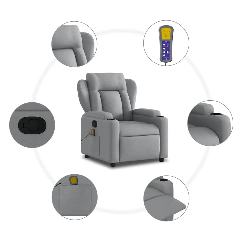 Massage Recliner Chair Living Room Light Grey Fabric Manual Recline