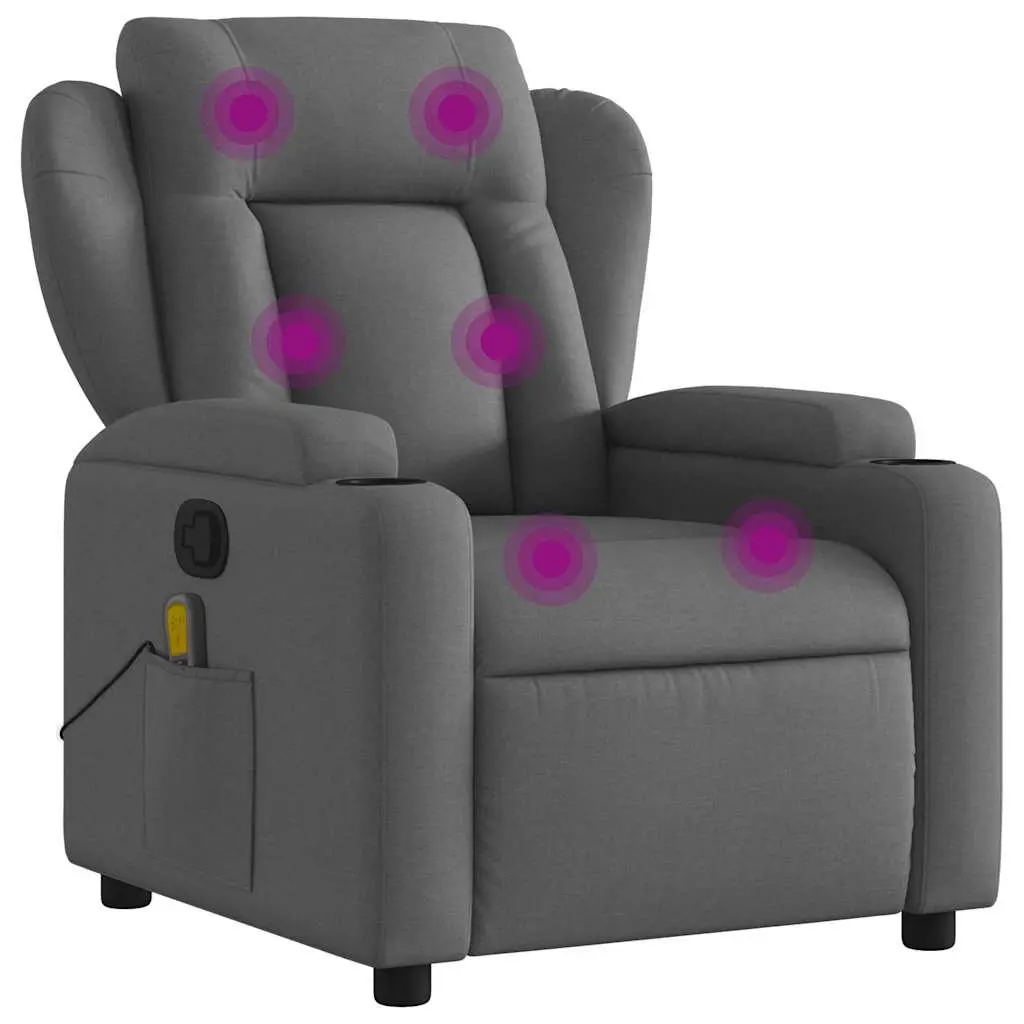 Massage Recliner Chair for Living Room Bedroom Grey Fabric Manual Reclining 135 Degrees with 6 Vibration Points