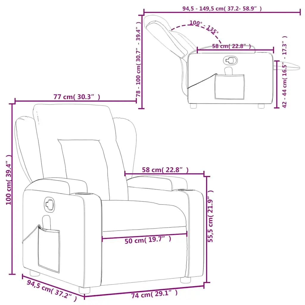 Massage Recliner Chair for Living Room Bedroom Grey Fabric Manual Reclining 135 Degrees with 6 Vibration Points