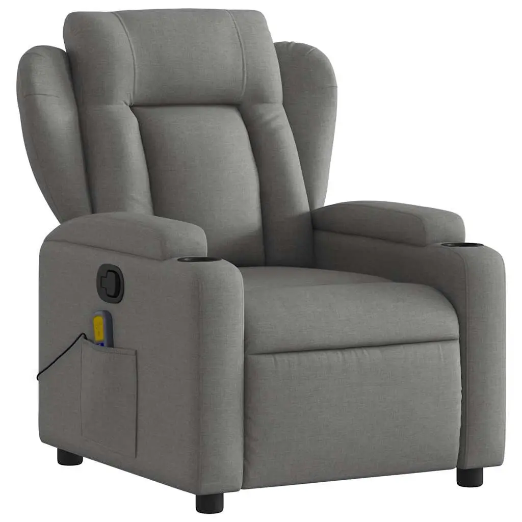 Massage Recliner Chair for Living Room Bedroom Grey Fabric Manual Reclining 135 Degrees with 6 Vibration Points
