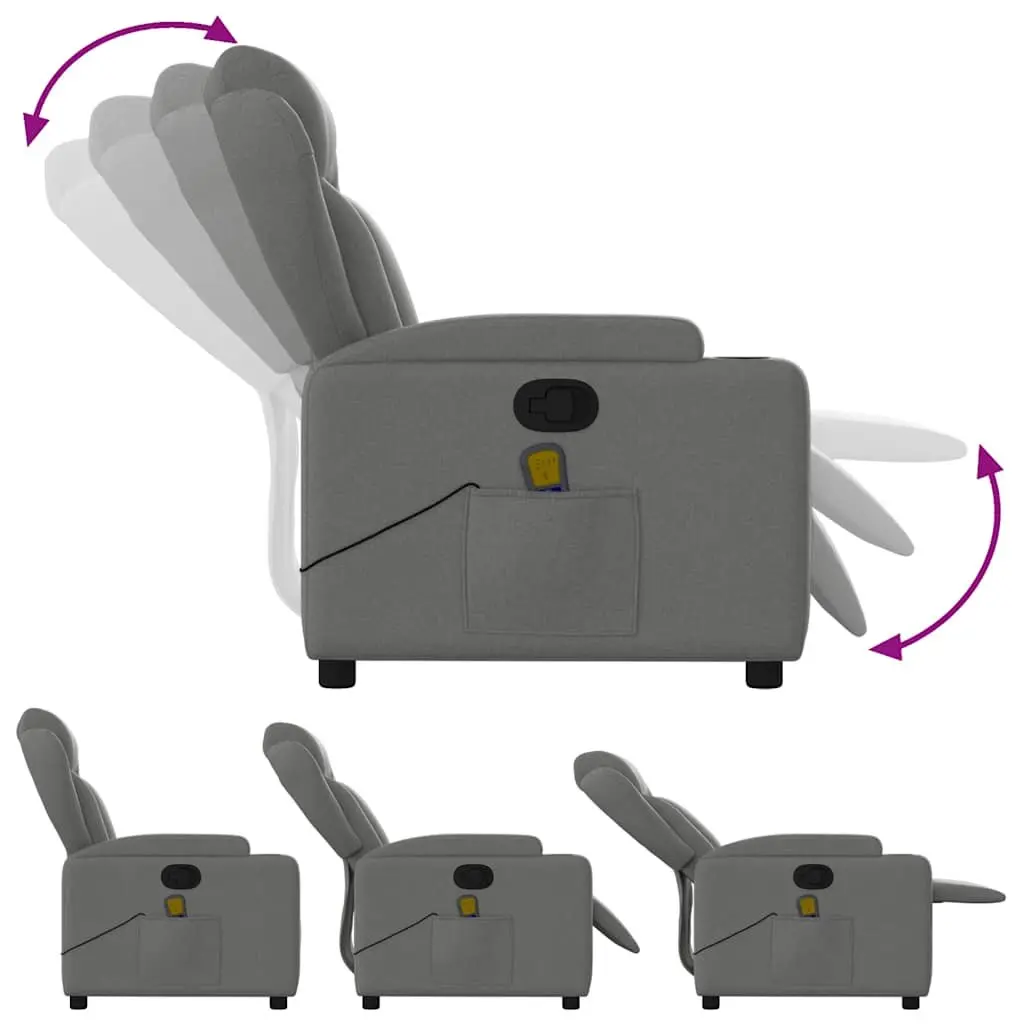 Massage Recliner Chair for Living Room Bedroom Grey Fabric Manual Reclining 135 Degrees with 6 Vibration Points